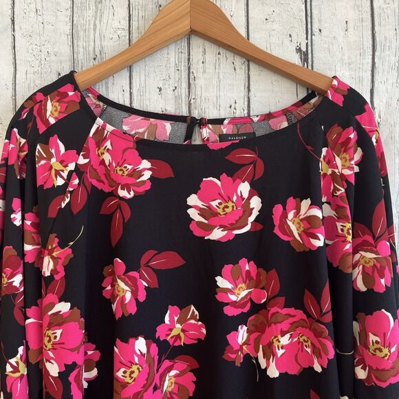 Halogen Womens Dark Floral Top Size 4X Bishop Sleeves Office Bloomcore Heavy - Picture 3 of 12